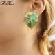 SMJEL-Boucles d'oreilles pendantes en émail vert et rose pour femme bijoux modernes boucles