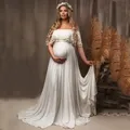 Robe Longue en Jersey à Volants pour Séance Photo Tenue de Style Boho à Col Slash Tenue Maxi pour