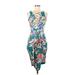 Miss Avenue Casual Dress Scoop Neck Sleeveless: Teal Floral Dresses - Women's Size Small