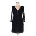 Adrianna Papell Cocktail Dress - Mini Plunge 3/4 sleeves: Black Print Dresses - Women's Size 6 Petite