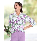 Appleseeds Women's Bayside Cotton Cable Floral Print Sweater - Purple - XL - Misses