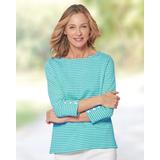 Appleseeds Women's Coastal Cotton Striped Bateau-Neck Tee - Multi - PM - Petite