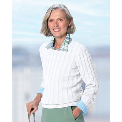 Appleseeds Women's Bayside Cotton Cable Sweater - White - PS - Petite