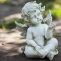 Northlight Seasonal 7.75" Cherub Angel w/ Baby Bird Outdoor Garden Statue Resin/Plastic in White | 7.75 H x 6 W x 5.5 D in | Wayfair