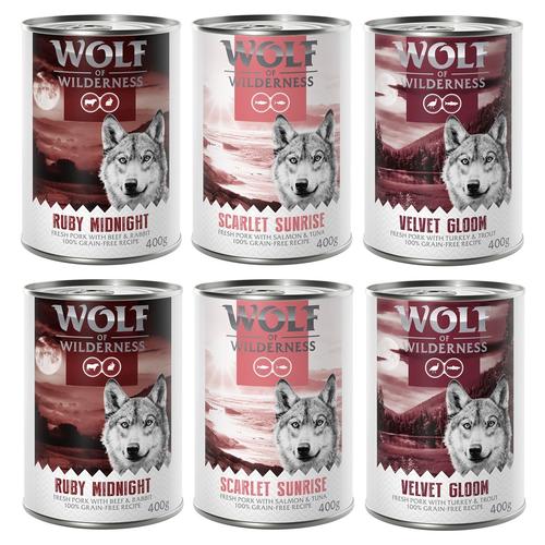 6x400g Mix-Paket Adult Wolf of Wilderness getreidefreies Hundefutter nass