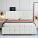 Ivy Bronx Ghianna Upholstered Platform Storage Bed w/ W/ LED lights & USB Ports Faux leather in White | 43.3 H x 64.6 W x 84 D in | Wayfair