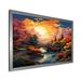 Millwood Pines Glorious Sunset Over Beautiful Autumn Garden On Canvas Print Plastic in Blue/Green/Orange | 34 H x 44 W x 1.5 D in | Wayfair