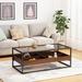 17 Stories Tyrei Coffee Table Glass Top Coffee Table Modern Coffee Table Wood/Metal in Black/Brown | 17.8 H x 47.32 W x 23.7 D in | Wayfair