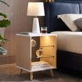Wrought Studio™ Modern Nightstand w/ 2 Glass Shelves Wood in White | 22.4 H x 15.7 W x 15.7 D in | Wayfair 2C3B9E8FF0A54DC69C2238197C3D9533