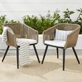 George Oliver Kinnick Wicker Outdoor Dining Side Chair w/ Cushion Wicker/Rattan in Black | 32 H x 24 W x 21 D in | Wayfair