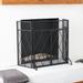 Black Metal Diamond 3 Panel 2 Door Geometric Fireplace Screen with Mesh Backing