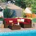 5 Pieces Patio Wicker Sectional Sofa Seating Group with Cusions