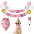 BT Bear Dog Birthday Party Supplies Set Dog Girl Boy Birthday Bandanas Set with Dog Birthday Hat Scarf Birthday Banner and Balloons Puppy Dog Pals Birthday Party Decorations Pink