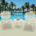 UHOMEPRO 3 Piece Patio Furniture Sets Conversation Sets Hollow Design Bistro Sets Chairs Coffee Table for Garden White