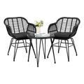 Tappio 3 Piece Outdoor Wicker Furniture Patio Bistro Set PE Rattan Patio Chairs Set w/Table & Cushions Modern Outdoor Patio Furniture for Porch Poolside Garden Black/Black