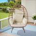 Wicker Egg Chair Outdoor Indoor Small Patio Loung Chair Rattan Outdoor Egg Chairs with Cushion for Backyard Porch Living Room Beige