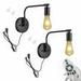 FSLiving Industrial Plug-in Wall Sconce with Remote Control No Drilling Dimmable LED Edison Bulb Adjustable Wall Hanging for Rustic Home Decor Backdrop Exhibition Stage Customizable Black - Set of 2