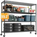 55.2 W x 75.3 H Rolling Storage Racks Heavy Duty Shelving Unit with Wheels 2500Lbs Metal Wire Shelves Adjustable Garage Storage Shelves 4 Tier Utility Steel Shelf for Kitchen Pantry Black