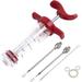 YHRY Meat Injector Plastic Marinade BBQ 1-oz Syringe with 2 Stainless Steel Needles 3 Extra O-Rings 1 Brush BPA-free Silicone Seal Ergonomical One-hand Injecting Handle for Cooking Barbecue