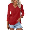 Odeerbi Solid Color Base Layer for Women 2024 Spring Solid Color Skinny Bottom Shirt Solid Color V-Neck Seven Sleeve Top Red