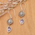 Heavenly Lilac,'Sterling Silver Dangle Earrings with Pear Amethyst Gemstones'