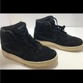 Nike Shoes | Nike Air Force Juniors Mid Rise Black Leather Us Size 5.5 Fleece Lined Sneakers | Color: Black | Size: 5.5b