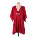 Anthropologie Casual Dress - A-Line Plunge 3/4 sleeves: Red Print Dresses - Women's Size X-Small