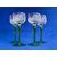 Four Vintage Stunning Green Hock Wine Glasses with Etched Rose Design