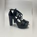 Michael Kors Shoes | Michael Kors Charlize Strappy Platform Black Vachette Leather Sz 8 Height 4.5 | Color: Black | Size: 8