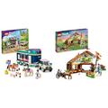LEGO 41722 Friends Pferdeanhänger, Set mit Spielzeug-Auto & 41745 Friends Autumns Reitstall Set mit 2 Spielzeug-Pferden