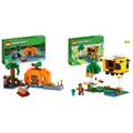 LEGO 21248 Minecraft Die Kürbisfarm Set, baubares Spielzeug-Haus mit Frosch & 21241 Minecraft Das Bienenhäuschen, Farm-Spielzeug mit baubarem Haus