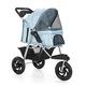 Travel Stroller Carrier Pet Cat Dog Pushchair Large Wheels, 3 Wheels Dog Pram Pet Stroller for Cats Dogs, Dog Strollers Foldable Carriage for Medium Dogs with Cup Holder (Color : Blue)