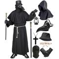 Plague Doctor Costume Men's Plague Doctor Costume Carnival Medieval Steampunk Cosplay Plague Doctor Mask with Monk's Cowl Scepter Hat Gloves Plague Doctor Costume Outfit for Halloween Fancy Dress
