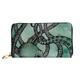 DEHIWI Green Octopus Womens Leather Long Wallet Zip Around Clutch Bag Travel Purse Credit Card Holder, Black, One Size