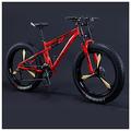 USMASK Bikes 26 inch for Men Women Giant Fat Tyre Mountain Trail Bike for Boys Girls, Dual-Suspension Bicycle High-Carbon Steel Frame Anti-Slip Off-Road Bikes/Red 3 Spoke/7 Speed