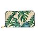 DEHIWI Green Banana Leaves Womens Leather Long Wallet Zip Around Clutch Bag Travel Purse Credit Card Holder, Green, One Size