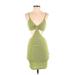 Shein Casual Dress - Bodycon Plunge Sleeveless: Green Print Dresses - Women's Size 4