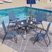 Latitude Run® Square 4 - Person 37" Long Outdoor Dining Set Metal in Black/Blue | 37 W x 37 D in | Wayfair 1AD11218EB124AE28AE86FF3F887B949