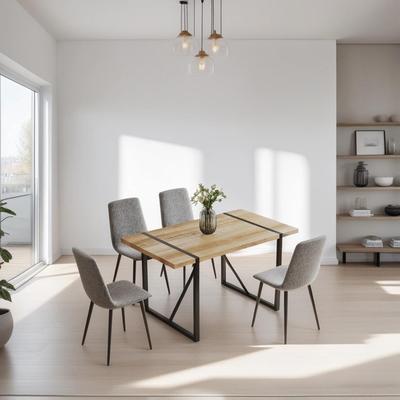 Dining Chairs Set of 4 in linen Cushion Seat and Black Metal Legs