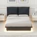 Low Profile Bed Upholstered Platform Bed Floating Bed with Sensor Light and Ergonomic Design Backrests Slat Support