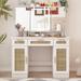 White Linen Makeup Vanity with Tri-Color Lighting and Silent Drawers