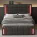 Storage Bed Slat Support Upholstered Platform Bed Fishbone Slats Space Saving LED Bed Frame with USB Charging Station