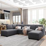 Large U-Shape Stationary Sectional Sofa Extra Wide Chaise Lounge Couch, Modern Sofa Bed with Flared Arms, for Living Room