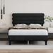 King Size Platform Bed Frame with Fence-Shaped Headboard & Center Support Legs Wooden Slats Support No Box Spring - DARK GREY