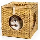 MAICOSY Rattan Cat Litter Or Bed With Rattan Ball And Cushion - Natural Brown