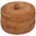 NUOLUX Lidded Rattan Box Round Multi-purpose Desktop Sundries Storage Organizer