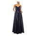 B DARLIN Womens Navy Zippered Pocketed Tie Belt Lined Pleated Spaghetti Strap Surplice Neckline Full-Length Party Gown Dress Juniors 7\8