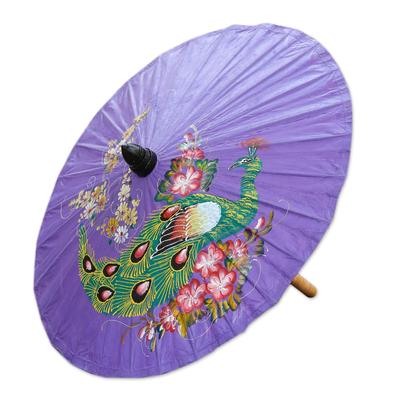 Sunny Peacock in Violet,'Peacock Motif Paper Parasol in Violet from Thailand'
