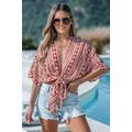 Red Open Front Tie-Waist Boho Cover-Up Top