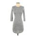 Forever 21 Casual Dress - Mini Crew Neck 3/4 sleeves: Gray Marled Dresses - Women's Size Small
